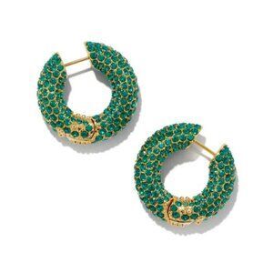 Kendra Scott Mikki Gold Pave Hoop Earrings in Green Crystal NWT